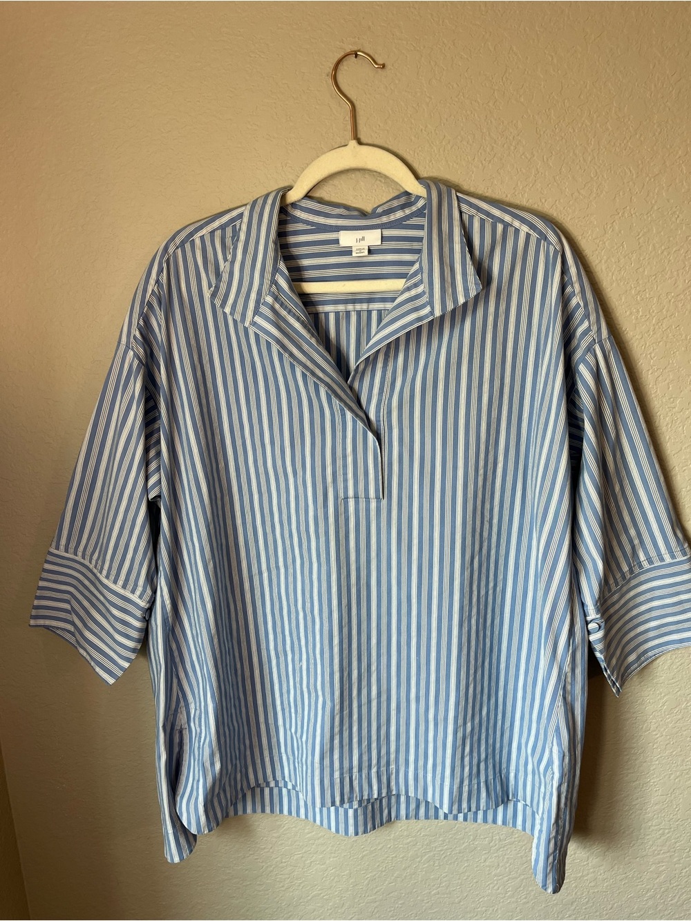 J. Jill Blue and White Striped Popover Blouse